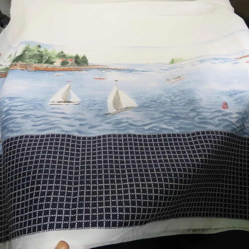 Sailboat & Coastal CURTAIN FABRIC cotton blend 8yards UNCUT like new